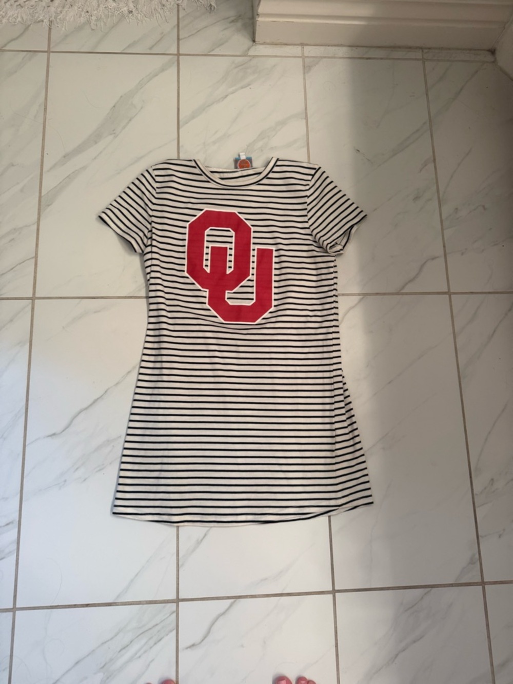 Striped Black & White Tee Dress with Red OU Logo